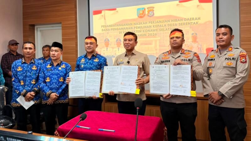 Pemda dan Polres Konsel Tanda Tangani NPHD Dana Pengamanan Pilkades Serentak 2026